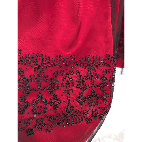 Y2K Morgan & Co Red Babydoll Mesh Layered Beaded Tulle Whimsigoth Formal Dress - Picture 5 of 13